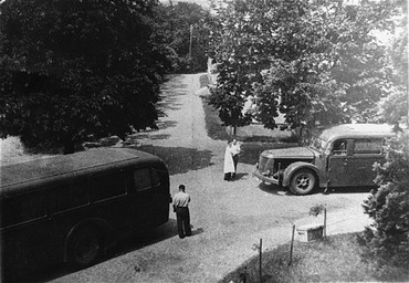 Buses that transported patients from a public hospital near Wiesbaden to the Hadamar euthanasia center, where the patients were gassed ...